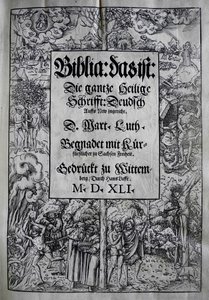 封面设计由马丁·路德（Martin Luther）设计的Biblia，1541年。