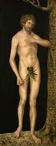 The Fall of Man: Adam - Lucas Cranach, the Elder (1472-1553). Oil on wood, ca 1510-1520. Dimension : 137x54 cm. Art History Museum, Vienne 作者 老卢卡斯·克拉纳赫