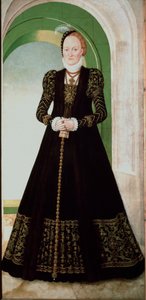 丹麦安妮的肖像 (1532-1585) 萨克森选帝侯奥古斯都王子的妻子 (1526-1586) 年轻卢卡斯·克拉纳赫 (1515-1586) 的画作，1565 年 215x104 厘米维也纳艺术史博物馆