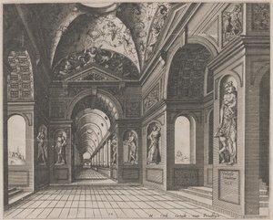 饰有怪兽的十字拱形大厅内部 作者 Lucas van Doetechum and Johannes