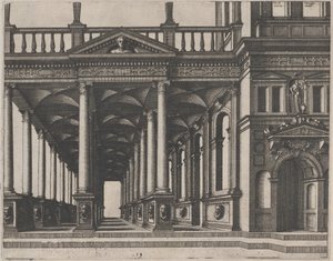 由科林斯柱支撑的开放式大厅 作者 Lucas van Doetechum 和 Johannes