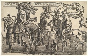 约瑟夫（Jose），大卫（David）和犹大（Judas Maccabee），来自《九个英雄》， 1520。 作者 卢卡斯·范·莱登