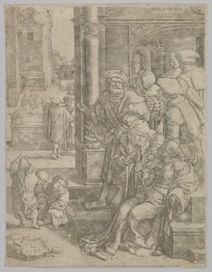 诗人维吉尔（Virgil）吊在篮子里，1525年。 作者 卢卡斯·范·莱登