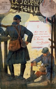 两名法国士兵正在翻阅从国内寄来的护理包。 作者 吕西安·赫克托·乔纳斯