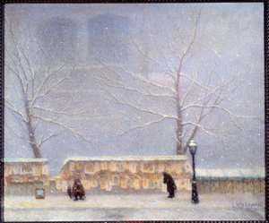 下雪天从左岸看圣母院（布面油画）