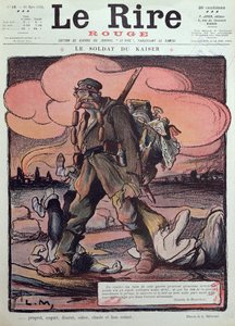 1915年3月20日，来自&39;Le Rire Rouge&39;封面的一名德国士兵的漫画