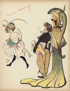 女孩向艺术家招手跟随她（彩色石版画） 作者 露西安·梅蒂（Lucien Metivet）