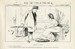 Le Rire 插图，24/08/12 - 从俄罗斯返回 - 反教权主义，俄罗斯，共和国总统，帽子，正式访问 - 玛丽安，庞加莱雷蒙德（雕刻） 作者 露西安·梅蒂（Lucien Metivet）
