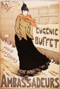 法国歌手尤金妮·巴菲特在雪中行走的复古海报 作者 露西安·梅蒂（Lucien Metivet）