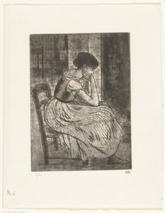 坐在火边的年轻女子 作者 卢西安·皮萨罗（Lucien Pissarro）