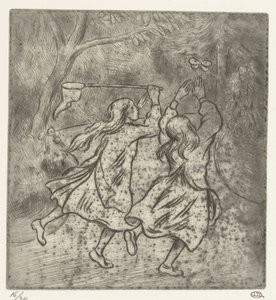 两个女孩在捉蝴蝶 作者 卢西安·皮萨罗（Lucien Pissarro）