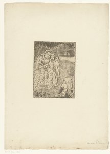 有两个女孩在草地上的女人 作者 卢西安·皮萨罗（Lucien Pissarro）