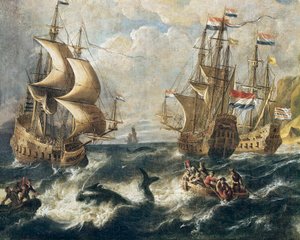 "捕鲸 "细节。Ludolf Backhuyzen（1631-1708 年）的画作。南希。艺术博物馆。