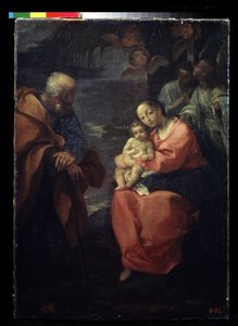 "Le repos de la sainte famille lors de la fuite en Egypte"（《棕榈树下的神圣家庭（飞往埃及途中的休息）》）。卢多维科-卡拉奇的画作（卢多维科-卡拉奇 作者 卢多维科·卡拉奇（Ludovico Carracci）
