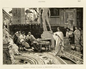 Maecenas 聆听维吉尔朗读《埃涅伊德》，Lodovico Pogliaghi（1857-1950 年）为 Francesco Bertolini（1836-1909 年）所著《罗马早期历史》绘制的插图，Fratelli Treves 版，米兰