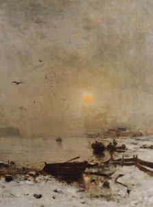 湖上日落 作者 路德维格·蒙特（Ludvig Munthe）