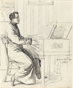 Grimm，Ludwig Emil德国人，1790年至1863年艺术家的兄弟，Ludwig Hassenpflug，准备弹钢琴，1826年（笔和纸上的墨水笔和黑色墨水）