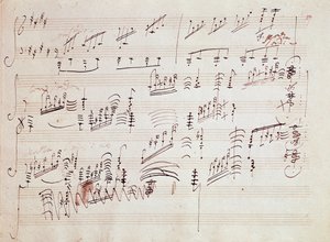 德国作曲家路德维希-凡-贝多芬（1770-1827）于1801年创作的 "14号小调钢琴奏鸣曲""月光下的奏鸣曲 "的乐谱。贝多芬之家，波恩。德国