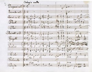 德国作曲家路德维希-凡-贝多芬（1770-1827）的C大调第一交响曲的乐谱页（1799-1800）米兰音乐学院图书馆