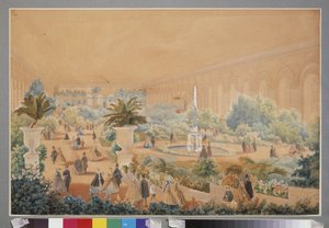 莫斯科马场的花展。Luigi Premazzi（1814-1891 年）的作品，纸上水彩和水粉画 作者 路易吉·普雷马齐（Luigi Premazzi）