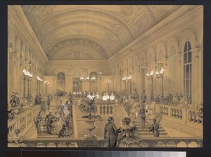 圣彼得堡大剧院的楼梯。Luigi Premazzi（1814-1891 年）的作品，纸上水彩和白描，约 1850 年。意大利艺术 作者 路易吉·普雷马齐（Luigi Premazzi）