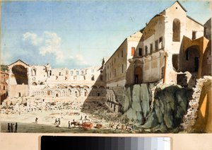 Construction site of demolition of the church and convent of Saint Dominica in Genoa (Watercolour, circa 1825) 作者 路易吉·加里波