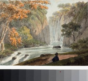 河流和瀑布景观（水彩，约 1825 年） 作者 路易吉·加里波