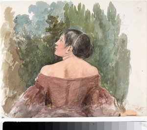Portrait of Young Woman from Back (Watercolour, ca. 1825)