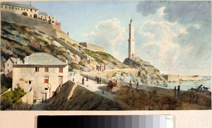 灯塔，热那亚市的灯塔（水彩，约 1825 年）