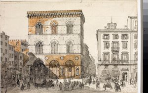 佛罗伦萨的Orsanmichele教堂景观（水彩画，约1820年 作者 路易吉·加里波