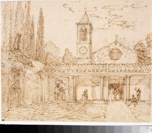 View of a church of the Renaissance style (Ink drawing, circa 1825) 作者 路易吉·加里波