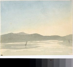 黎明时分的湖景（水彩画，约 1825 年） 作者 路易吉·加里波
