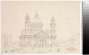 View of the Basilica Santa Maria Assunta di Carignano in Genoa (Drawing 作者 路易吉·加里波