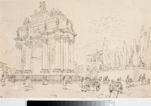 佛罗伦萨圣加洛门的凯旋门景观（绘图，约 1825 年） 作者 路易吉·加里波