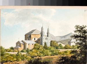 View over the church of ss Nazarius and Celsus in Arenzano, Genoa (Watercolour, ca 1825)
