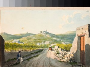 View over the santuario Nostra Signora del Monte, Genoa (Watercolour, ca 1825) 作者 路易吉·加里波