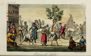 掷距骨。朱利奥·费拉里奥（Giulio Ferrario）的古代和现代风俗或政府史插图，1831年