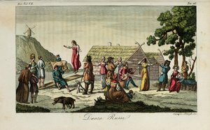 俄罗斯舞。朱利奥·费拉里奥（Giulio Ferrario）的古代和现代风俗或政府史插图，1831年