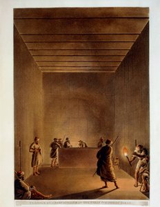 埃及，吉萨大金字塔的房间和石棺，来自Luigi Mayer的 "观点 "的雕刻品 作者 路易吉·梅耶（Luigi Mayer）
