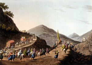 Exodus on the roads of the Balkans mountains - in “” Views in the Ottoman Dominions, in Europe, in Asia, and some of the Mediterranean islands”” from the original drawings by Luigi Mayer, London 作者 路易吉·梅耶（Luigi Mayer）