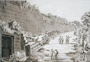 通往图斯库洛的罗马路，在1825年首次发掘后，出自《罗马人的安蒂奇塔》，1824-26年出版（蚀刻画）。
