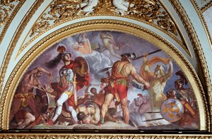 荷马的《伊利亚特》。"Ajax appretant to throw a stone at Hector, in the heavens Jupiter sleeps in Juno