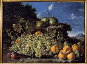 葡萄、梨、桃子和李子 Luis Melendez 的绘画（1716-1780）