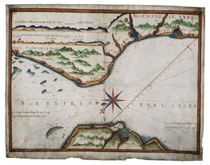 多佛尔海峡海图，约 1587-88 年（牛皮纸水彩画） 作者 路易斯·特谢拉