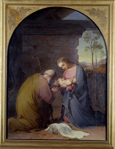 耶稣的崇拜（耶稣和玛丽崇拜耶稣） Luisa Mussini Piaggio 绘画（1830-1865）暗淡 109x81 厘米基因，现代艺术画廊，inv 0087 作者 路易莎·穆西尼·皮亚乔（Luisa Mussini Piaggio）