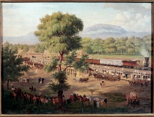 墨西哥山谷铁路景观 路易斯-科托（1830-1891）的绘画 墨西哥城，国家历史博物馆，查普尔特佩克城堡 作者 路易斯·科托（Luiz Coto）