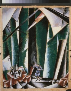 戏剧《宰相与锁匠》的准备场景。Lyubov (Lyubov) Sergeyevna Popova（1889-1924 年）的作品，纸上水粉和墨水 作者 柳博夫·谢尔盖维娜·波波娃