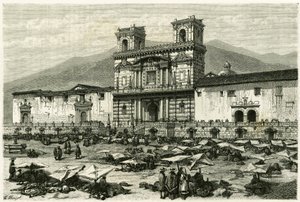 The Cathedrale of Quito (capital of present-day Ecuador) and the popular entertainment on its square. Engraving by Clerget and Ferdinandus, to illustrate the story “Equinoxiale America”” 作者 M.（之后）费迪南德斯