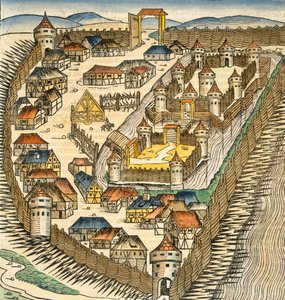 Sabatz，来自&39;The Liber Chronicle&39;（纽伦堡纪事报）的插图，来自Hartmann Schedel（1440-1514），酒吧。纽伦堡，1493年（手工彩色雕刻） 作者 M.和Pleydenwurff，W.Wolgemuth