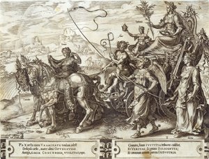 和平，来自“人类的变迁”的第8版，1564年 作者 Maarten van Heemskerck